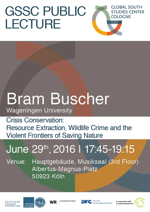 Poster for a public lecture by bram buscher