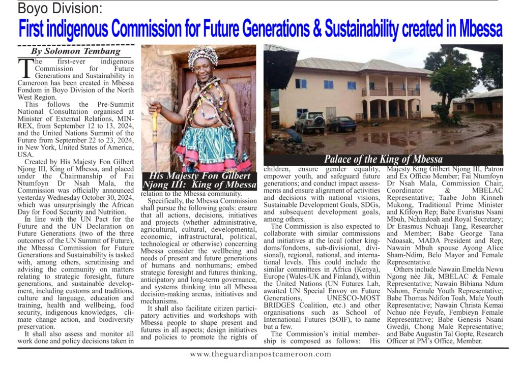 guardian article on the newly established mbessa commision for future generations & sutainability