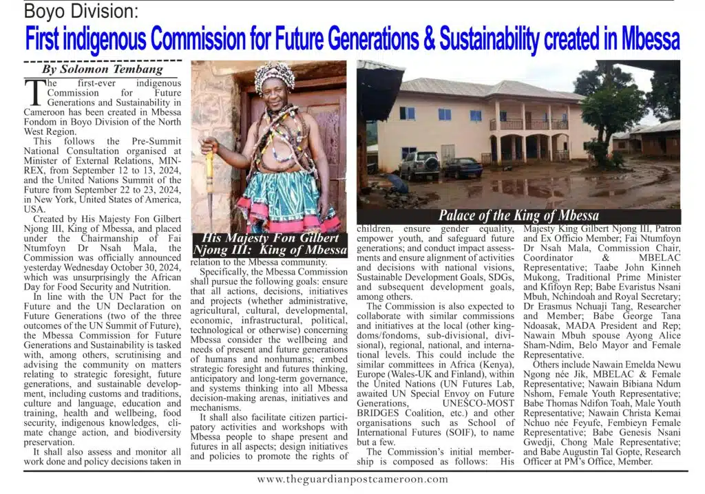 guardian article on the newly established mbessa commision for future generations & sutainability